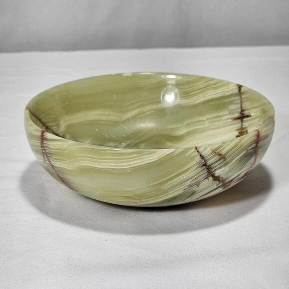 Vintage Natural Banded Onyx 6 Inch Stone Candy Dish Or Bowl - Picture 2 of 7
